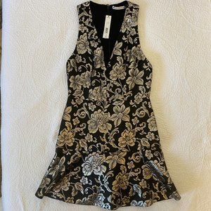 NWT Alice & Olivia Gold and Black Jacquard Mini Dress  - Size 10